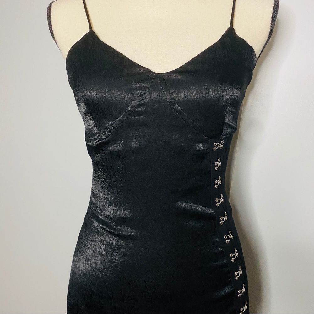 NEW Black Satin Slit Maxi Dress w/ Hook and eye - Picture 8 of 12